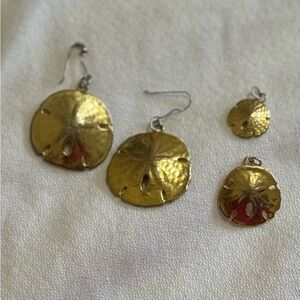 Gold Sand Dollar Earrings and Pendant Set
